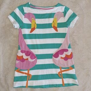 Mini Boden Green and White Dress with Yellow Flamingo